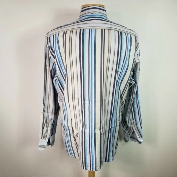 Ted Baker Large Multi Color Striped Cotton Button Front Shirt Made in Portugal - Picture 5 of 6
